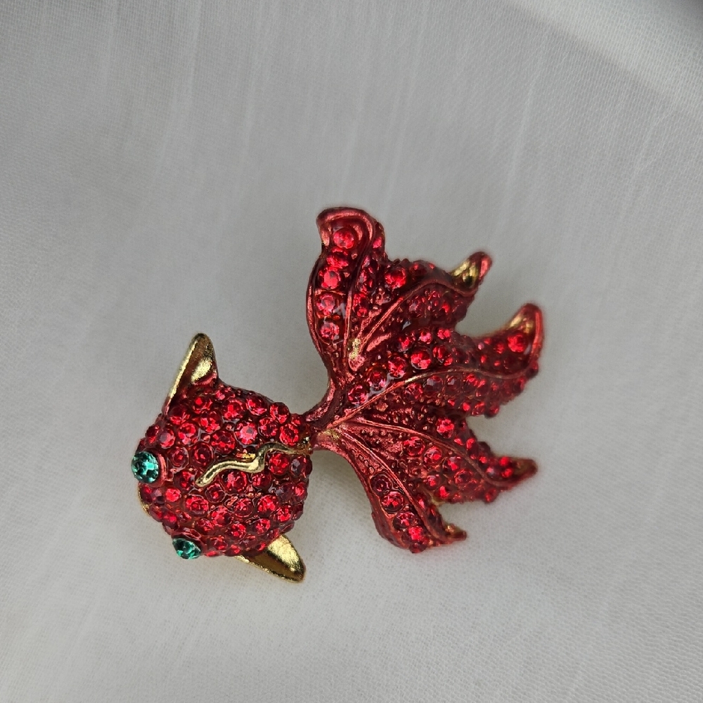 Elegant Red Crystal Fish Brooch